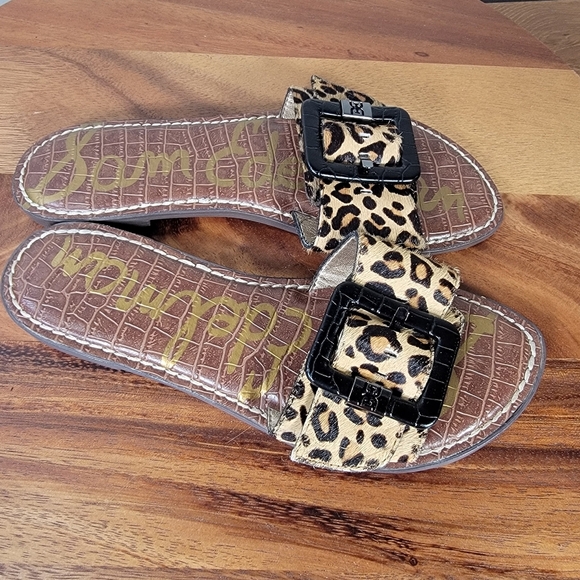 Sam Edelman Granada Leopard Print Fur Slide Sandals with Buckle Size 7 - Picture 4 of 13